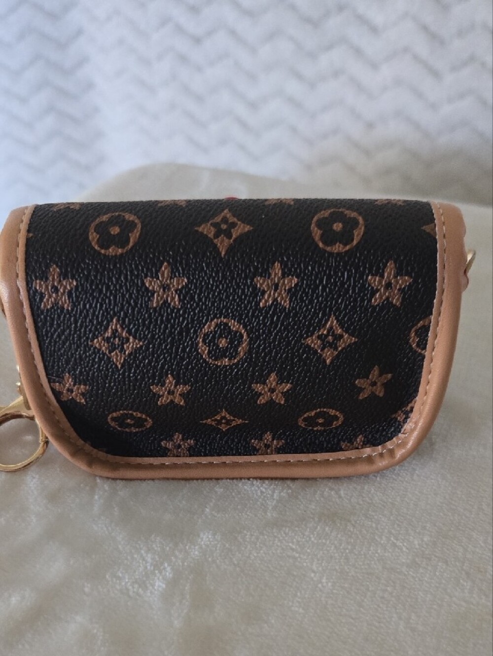 Luxury-Inspired Brown Patterned Bag Charm/Key Fob Case - Picture 2 of 5